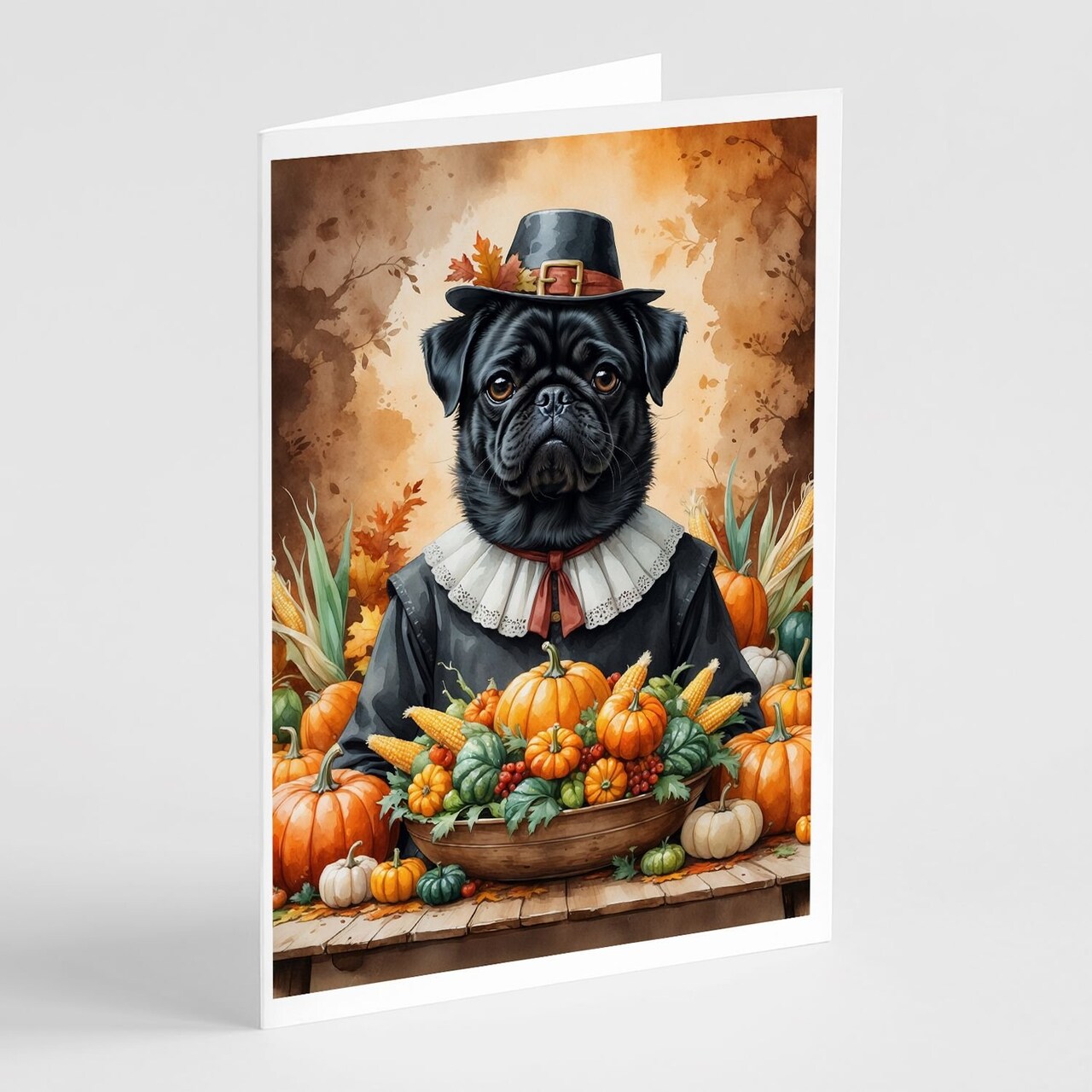 Edge Collections - 5" x 7" - Multicolor - Pug Thanksgiving Greeting Cards - 8 Pieces